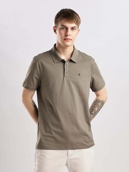Calvin Klein - Solid Regular Fit Cotton Polo T-Shirt Brown