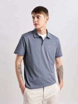 Calvin Klein - Solid Regular Fit Cotton Polo T-Shirt Blue