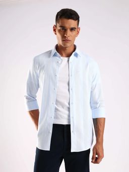 Calvin Klein - Striped Slim Fit Cotton Shirt Blue