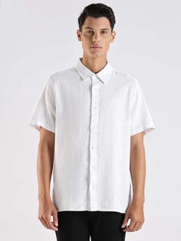 Calvin Klein - Solid Regular Fit Linen Shirt White