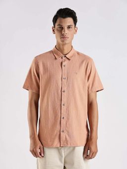 Calvin Klein - Solid Regular Fit Linen Shirt Orange