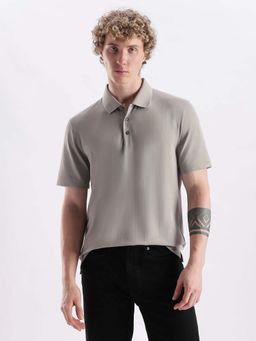 Calvin Klein - Striped Regular Fit Polyester Polo T-Shirt Taupe