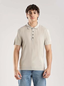 Calvin Klein - Solid Regular Fit Lyocell Polo T-Shirt Beige