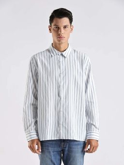 Calvin Klein - Striped Relaxed Fit Viscose Shirt White