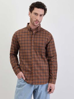 Styli - Men Checked Regular Fit Full Sleeve Shirt Brown
