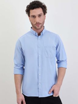 Styli - Men Solid Oxford Regular Fit Full Sleeve Shirt Blue