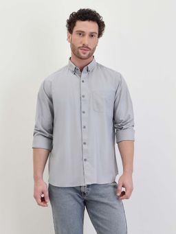 Styli - Men Solid Oxford Regular Fit Full Sleeve Shirt Grey