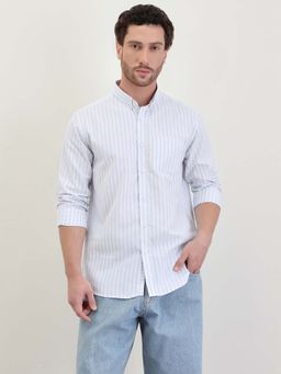 Styli - Men Striped Regular Fit Full Sleeve Shirt White