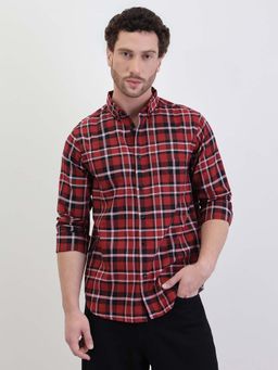 Styli - Men Checked Regular Fit Full Sleeve Shirt Red