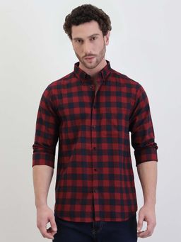 Styli - Men Checked Regular Fit Full Sleeve Shirt Red