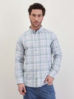 Styli - Men Checked Regular Fit Full Sleeve Shirt White