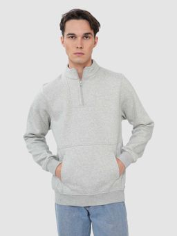 Bonjour - Mens Grey Half Zip Sweatshirt with Kangaroo Pocket