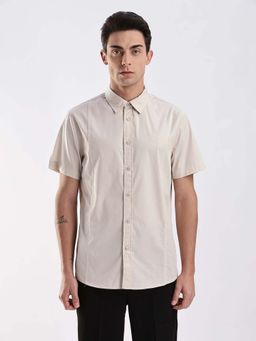 Calvin Klein - Logo Regular Fit Cotton Shirt Beige