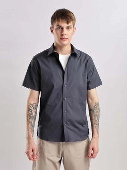 Calvin Klein - Solid Regular Fit Cotton Shirt Blue