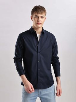 Calvin Klein - Solid Slim Fit Cotton Shirt Navy Blue