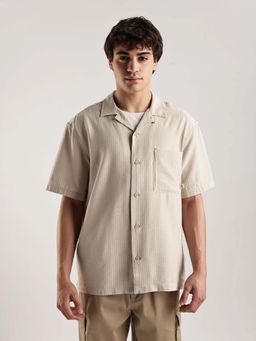 Calvin Klein - Textured Relaxed Fit Seersucker Woven Shirt Beige