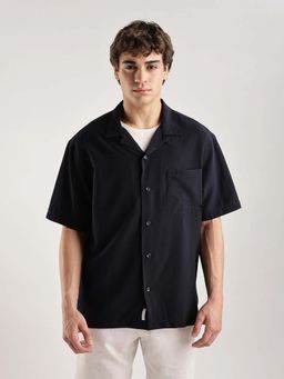 Calvin Klein - Textured Relaxed Fit Seersucker Woven Shirt Navy Blue