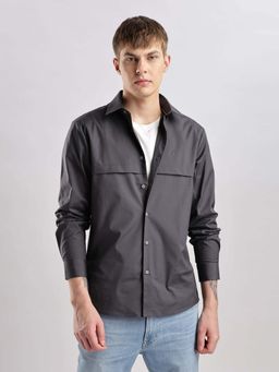Calvin Klein - Solid Regular Fit Cotton Shirt Charcoal
