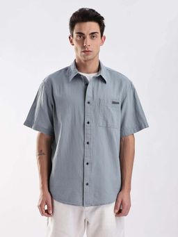 Calvin Klein - Textured Regular Fit Cotton Shirt Blue