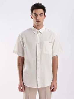 Calvin Klein - Textured Regular Fit Cotton Shirt Off White