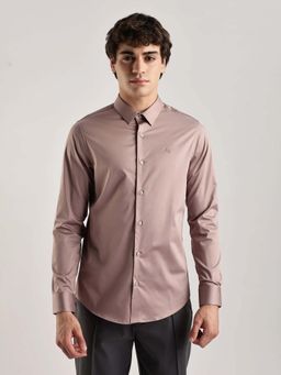 Calvin Klein - Solid Slim Fit Satin Woven Shirt Peach