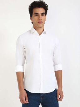 Calvin Klein - Self Design Slim Fit Cotton Shirt White