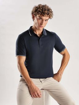Calvin Klein - Solid Slim Fit Cotton Polo T-Shirt Navy Blue