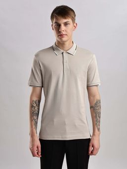 Calvin Klein - Solid Slim Fit Cotton Polo T-Shirt Beige