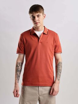 Calvin Klein - Solid Slim Fit Cotton Polo T-Shirt Rust