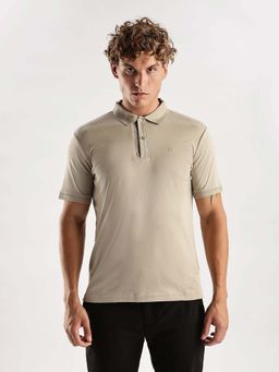 Calvin Klein - Solid Slim Fit Cotton Polo T-Shirt Beige