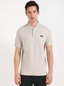 Calvin Klein - Solid Slim Fit Cotton Polo T-Shirt Beige
