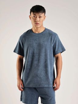 Calvin Klein - Textured Relaxed Fit Cotton T-Shirt Blue