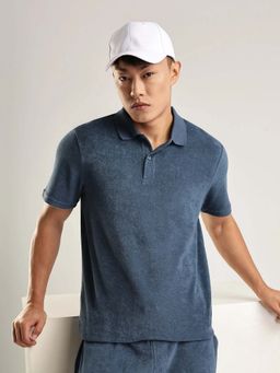 Calvin Klein - Textured Regular Fit Cotton Polo T-Shirt Blue