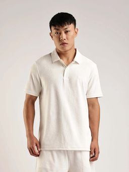 Calvin Klein - Textured Regular Fit Cotton Polo T-Shirt Off White