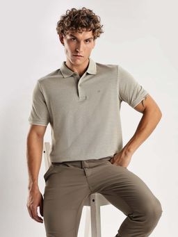 Calvin Klein - Solid Regular Fit Cotton Polo T-Shirt Brown
