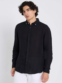 Ben Sherman - Classic Button-Down Lightweight Linen Long Sleeve Shirt Black
