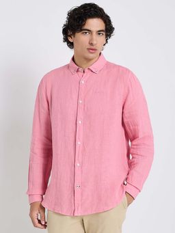 Ben Sherman - Classic Button-Down Lightweight Linen Long Sleeve Shirt Pink