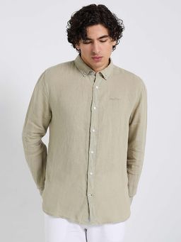 Ben Sherman - Classic Button-Down Lightweight Linen Long Sleeve Shirt Grey