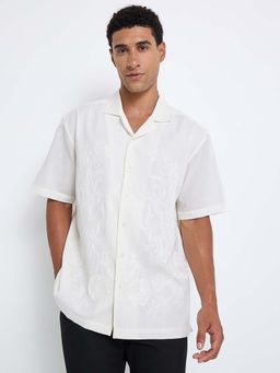 Ben Sherman - Resort Collar Embroidery Shirt Short Sleeve White