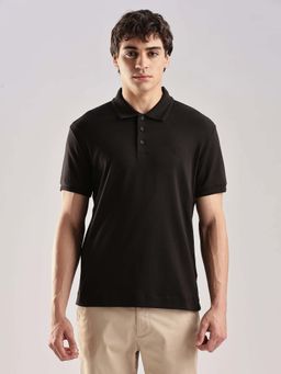 Calvin Klein - Solid Regular Fit Cotton Polo T-Shirt Black
