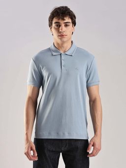 Calvin Klein - Solid Regular Fit Cotton Polo T-Shirt Blue