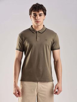 Calvin Klein - Solid Slim Fit Cotton Polo T-Shirt Brown