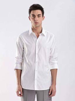 Calvin Klein - Typography Slim Fit Cotton Shirt Off White