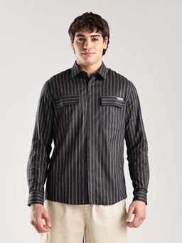 Calvin Klein - Striped Regular Fit Cotton Shirt Black