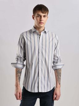Calvin Klein - Striped Slim Fit Cotton Shirt Blue
