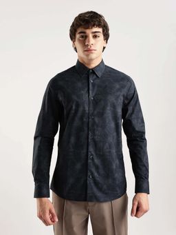 Calvin Klein - Floral Slim Fit Poplin Woven Shirt Navy Blue