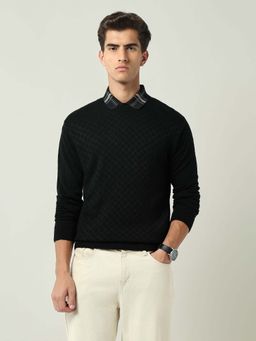 AD By Arvind - Patterned Knit Regular Fit Sweater Black