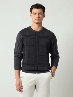AD By Arvind - Modern Slim Fit Textured Sweater Grey