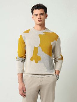 AD By Arvind - Abstract Printed Slim Fit Sweater Multi-Color