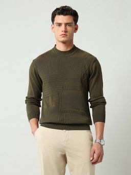 AD By Arvind - Modern Slim Fit Textured Sweater Green